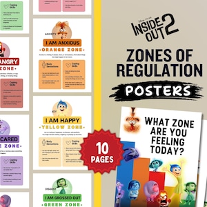 Inside Out 2 Zones of Regulation Poster Emotional Awareness Coping Skills Regulation Tool for Children SEL Kids Therapy School Counselor Kit
