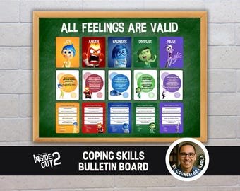 Inside Out Bulletin Board Coping Skills Kids Emotions Regulation Classroom Decoration School Counselors SEL Toolkit Office Decor Printable