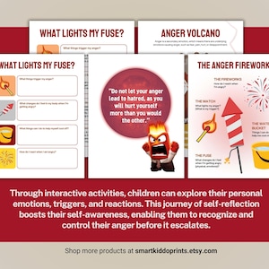 Inside Out 2 Anger Management for Kids Anger Worksheets Emotions Regulation Anger Workbook Coping Skills Anger SEL Therapy Counselor Kit Anger Volcano Inside Out Worksheets Anger Worksheets, Anger Thermometer, Anger Management, Inside Out Bulletin