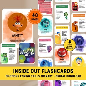 Inside Out 2 Lernkarten Bewältigungsfertigkeiten für Kinder Verständnis von Emotionen und Gefühlen Verhaltenstherapie Sozial emotionales Lernen SEL Printable