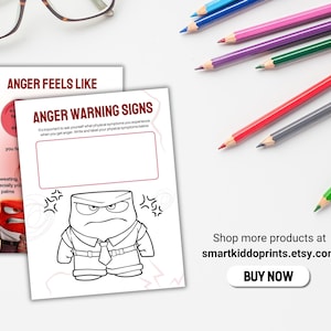 Inside Out 2 Anger Management for Kids Anger Worksheets Emotions Regulation Anger Workbook Coping Skills Anger SEL Therapy Counselor Kit Anger Volcano Inside Out Worksheets Anger Worksheets, Anger Thermometer, Anger Management, Inside Out Bulletin