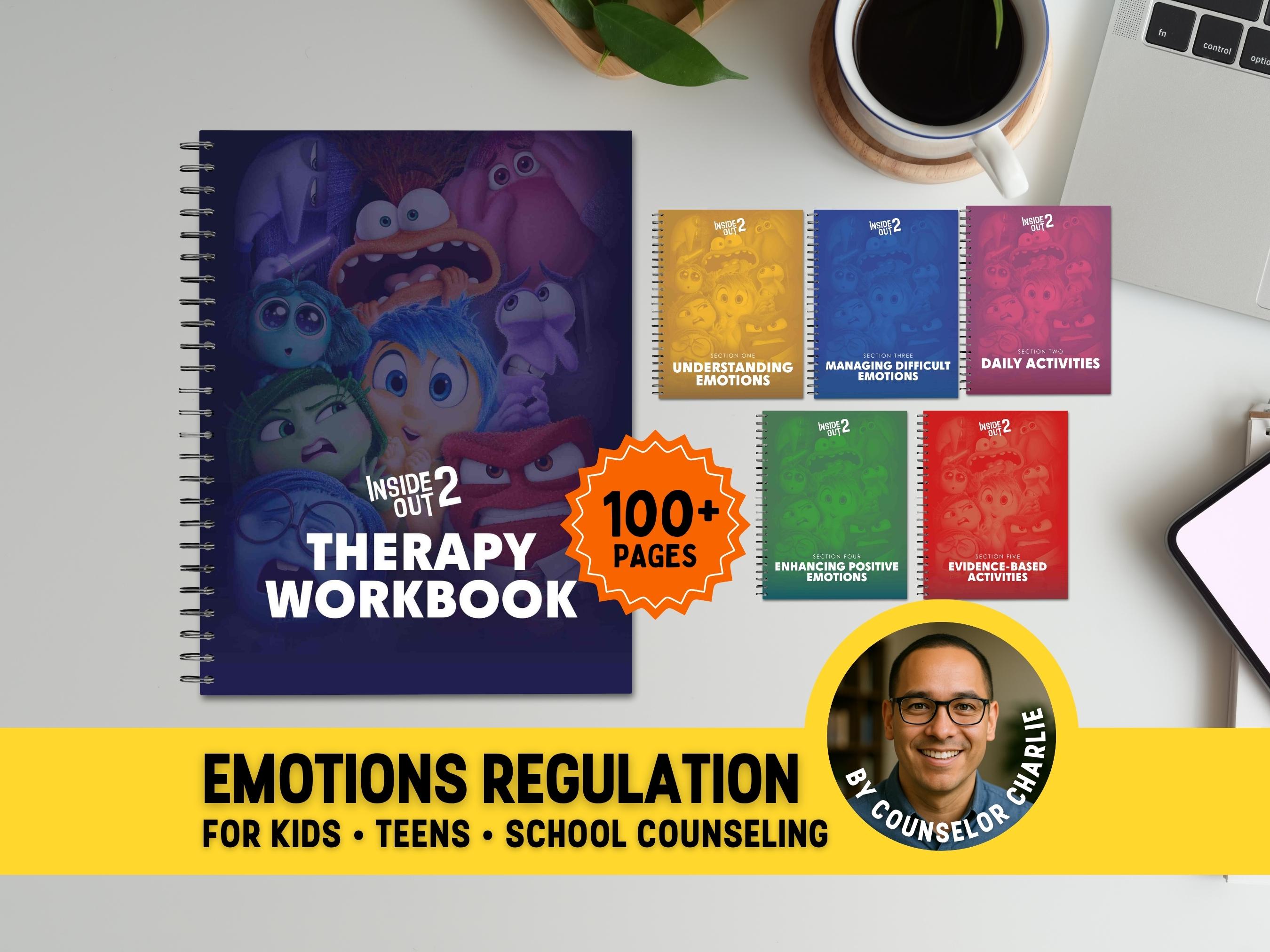 Inside Out 2 Therapy Workbook Emotions Worksheet Kids, Teens, School Counselor Toolkit Coping Skills Therapist Resources Depression Anxiety