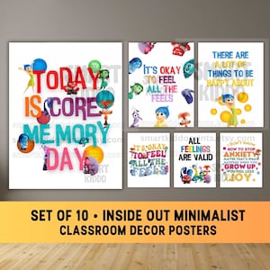 Poster per la classe Inside Out 2 stampabile 10-pack tema minimalista Inside Out Movie Quotes SEL Sentimenti Emozioni Terapia Download digitale