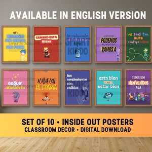 Spanish Inside Out 2 Pósters de Afirmaciones Positivas SEL Classroom Wall Art Printable Therapy Counseling Therapist Resources (Set of 10)