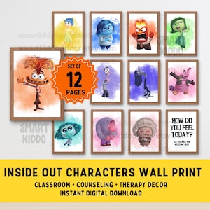 Poster per la stanza dei bambini di Inside Out 2, stampabile, con acquerello, decorazione per la stanza delle emozioni, strumento per le abilità di coping del terapeuta