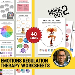 Inside Out 2 Emotions Regulation Feelings Worksheets Kids Coping Skills Mental Health Therapy Workbook for Anger, Anxiety, Sadness, Joy