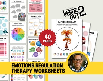 Inside Out 2 Emotions Regulation Feelings Worksheets Kids Coping Skills Mental Health Therapy Workbook for Anger, Anxiety, Sadness, Joy