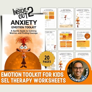 Inside Out Emotional Regulation Toolkit Feelings Workbook for School Counseling, Kids Therapy Worksheets for Anxiety, Depression SEL Therapy