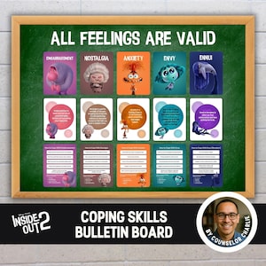 Inside Out 2 Bulletin Board Coping Skills Kids Emotions Regulation Classroom Decoration School Counselors SEL Toolkit Office Decor Printable