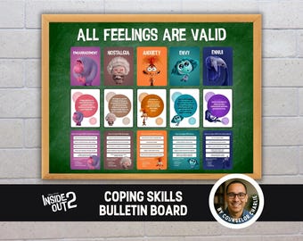Binnenstebuiten 2 prikbord copingvaardigheden kinderen emoties regelgeving klas decoratie schoolbegeleiders SEL toolkit kantoorinrichting afdrukbaar