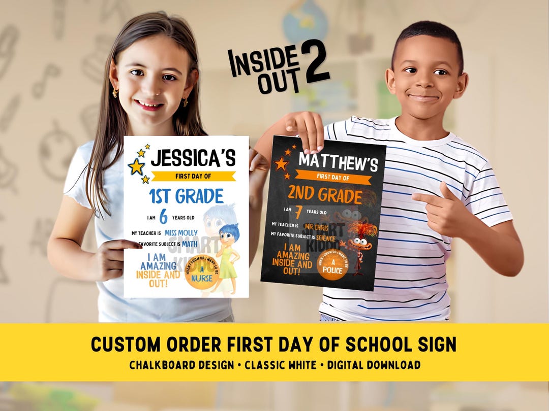 First Day of School Sign Printable Custom Inside Out Sign Chalkboard ...