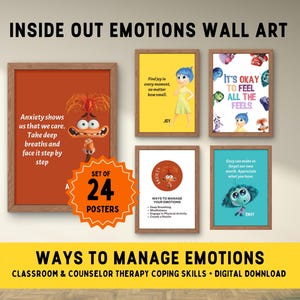 Arte de pared imprimible de emociones de adentro hacia afuera, decoración para el aula, aprendizaje socioemocional, salud mental, impresiones de pared, terapia SEL, descarga digital