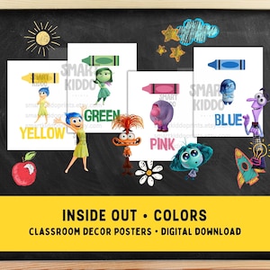 Inside Out COLORS 14 Printable Pages Learn Colors with Inside Out Characters Classroom Decor Posters Homeschool Kindergarten Preschool