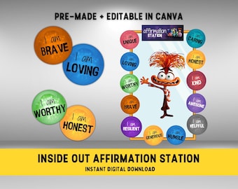 Inside Out 2 Affirmation Station for Classroom School Therapy Self Regulation Bulletin Board Kit Therapist Resources Coping Skills SEL Tool