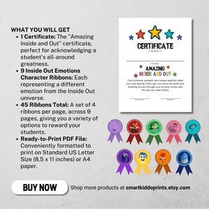 Inside Out 2 Classroom Certificate Award School Rewards Activity (Amazing Inside and Out) For Kids Teens Adult Therapy Counseling Printable Social Emotional Learning Inside Out Classroom Decor Behavior Recognition SEL Print  Inside Out Bulletin Board
