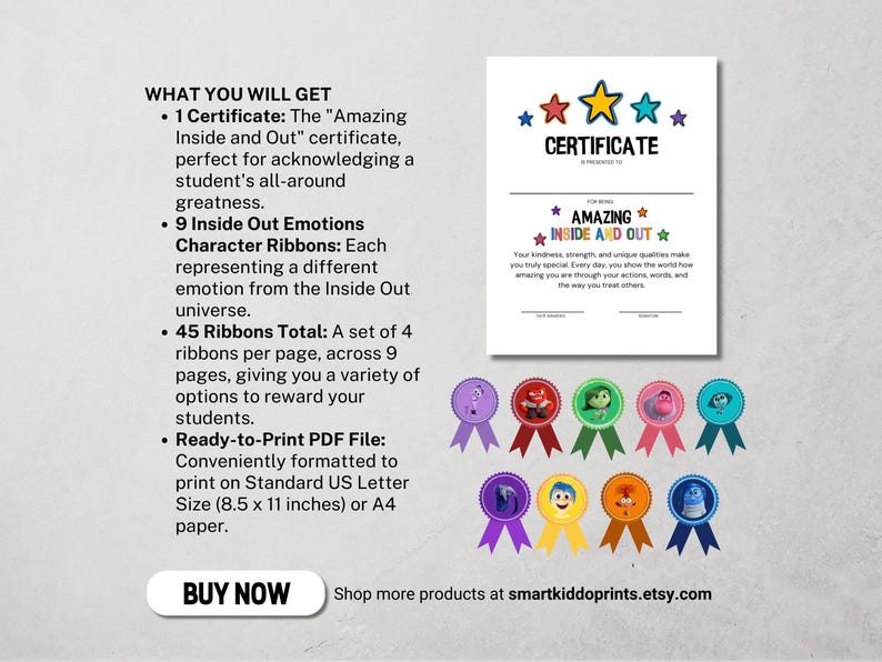Inside Out 2 Classroom Certificate Award School Rewards Activity (Amazing Inside and Out) For Kids Teens Adult Therapy Counseling Printable Social Emotional Learning Inside Out Classroom Decor Behavior Recognition SEL Print  Inside Out Bulletin Board