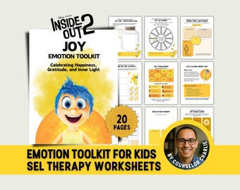 Inside Out Emotional Regulation Toolkit Feelings Workbook for School Counseling, Kids Therapy Worksheets for Anxiety, Depression SEL Therapy
