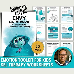 Inside Out Emotional Regulation Toolkit Feelings Workbook for School Counseling, Kids Therapy Worksheets for Anxiety, Depression SEL Therapy