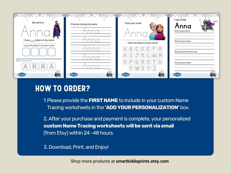 Frozen Elsa Name Tracing Practice Activity Sheets Custom Name ...