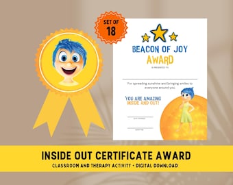 Inside Out 2 Classroom Decor Certificate Award Kids Achievement School Reward Printable Graduation Certificate Emotions and Feelings Therapy