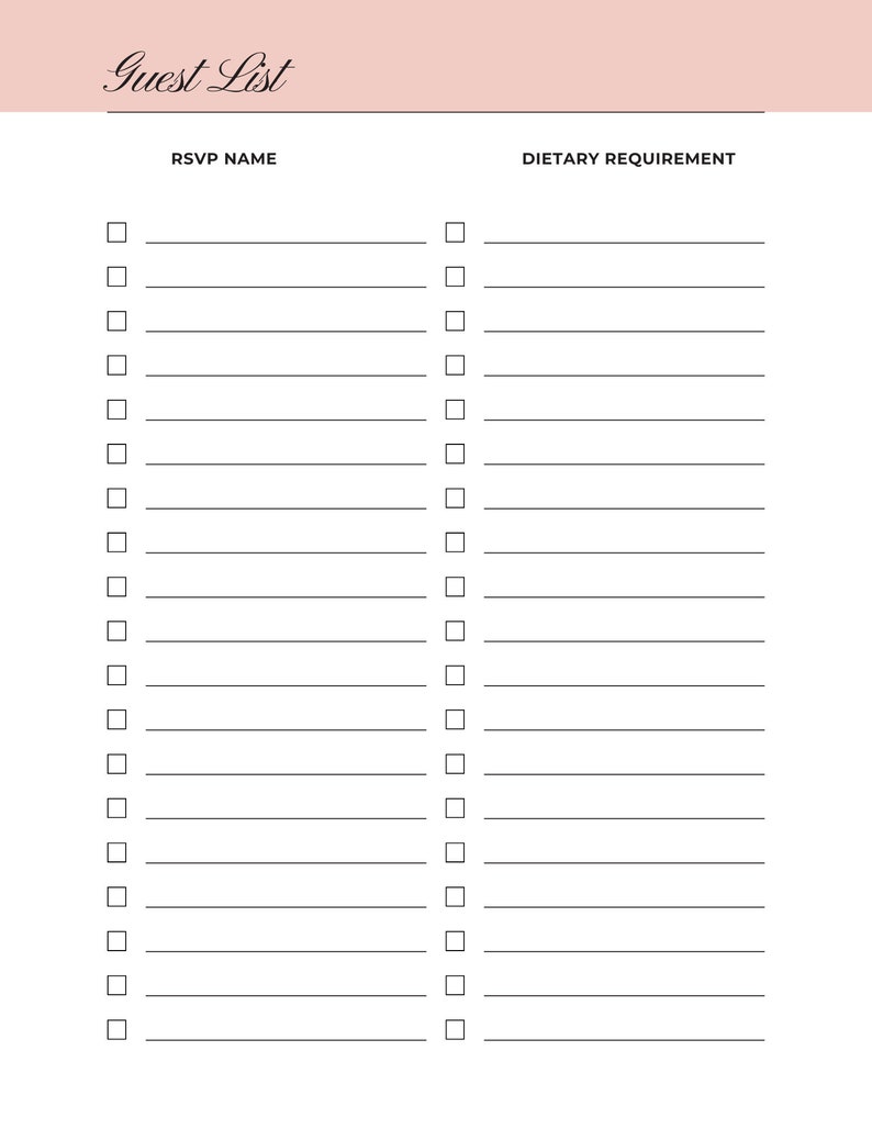 Dinner Party Checklist Printable PDF | Dinner Party Planner | Hostess