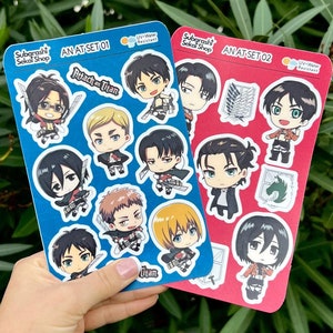 Stickers Attack Anime Titan Kawaii Chibi / Sticker Sheet / High Quality / UV & Water Resistant Vinyl Sticker / Holographic Sticker 01