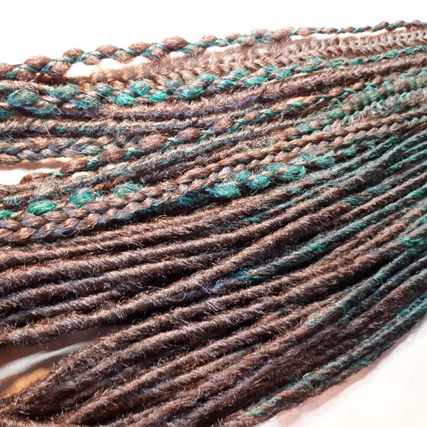 Ombre Synthetic Dreadlocks, Brown Emerald Green Forest, Custom Dreadlock Extensions, Mixed Style Dreads