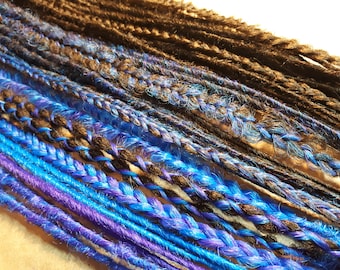 Dreadlock Extensions Custom Made Brown Purple Turquoise , Braids, Crochet Wrappy Natural Smooth Mixed Style, SE, DE, Full Dread Set