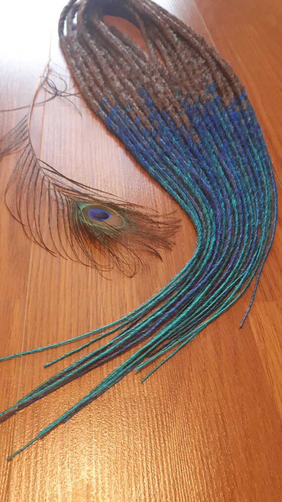 Peacock Ombre Synthetic Dreadlocks: Teal Brown Transitional  display picture 2