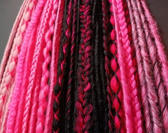 Custom Mixed Pink and Black Dreadlock Extensions, Braids and Mixed Style Dreads, SE or DE