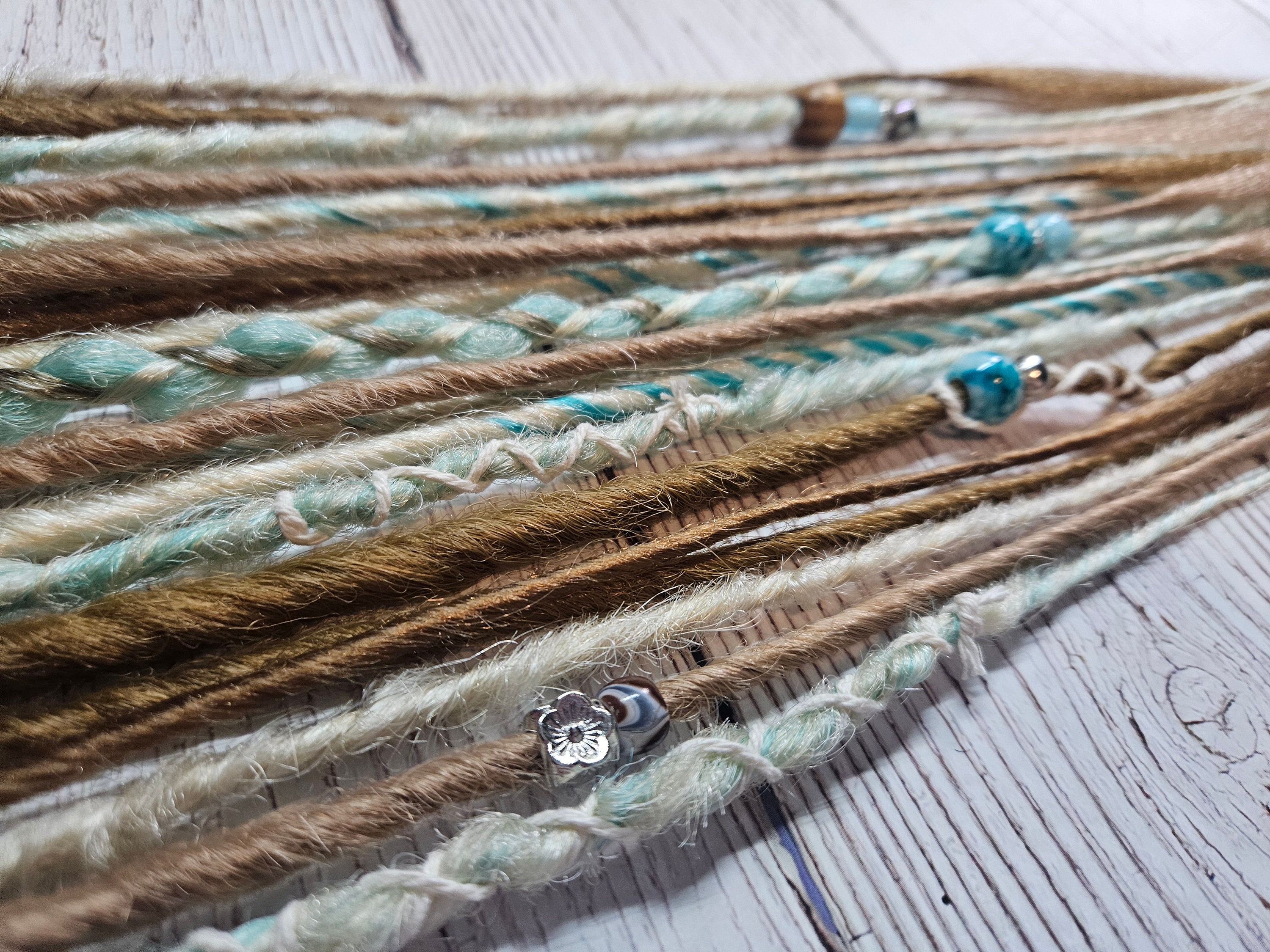 Beachy Blonde Synthetic Dreads: Bronze, Teal & Aqua Hair Locs