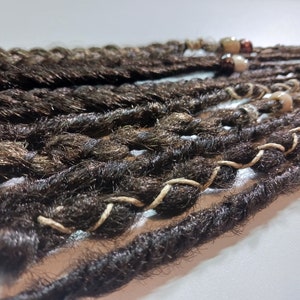 Custom Boho Wrapped Dreadlocks, Dark Brown Dreads, Beads, Braids and Mixed Style Dreads, SE or DE