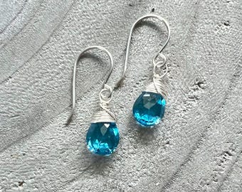 Swiss Blue Topaz Sterling Silver Petite Dangle Earrings