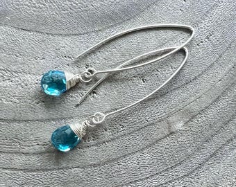 Swiss Blue Topaz Drop Earrings Sterling Silver
