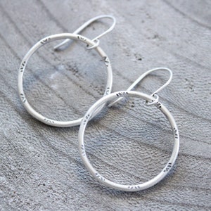 Stamped Sterling Silver Dangle Hoop Earrings