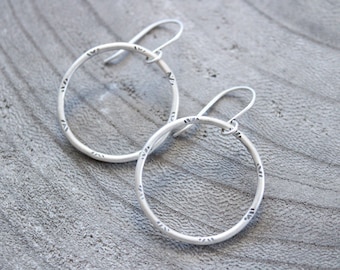 Stamped Sterling Silver Dangle Hoop Earrings