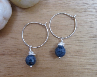 Sapphire Earrings Sterling Silver Hoop Earrings September Birthstone Jewelry Blue Gemstone Earrings Birthstone Earrings  - Blue Moon