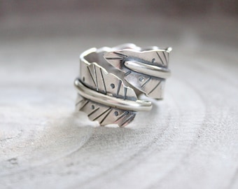 Sterling Silver Feather Bypass Ring