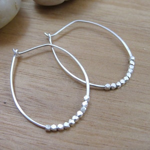 Sterling Silver Beaded Oval Hoop Earrings image 2