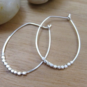 Sterling Silver Beaded Oval Hoop Earrings image 4