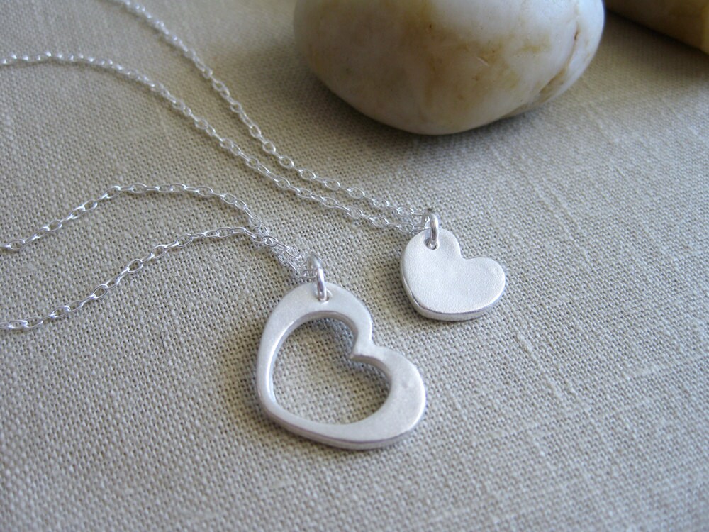 Silver Heart Necklace Set - Etsy