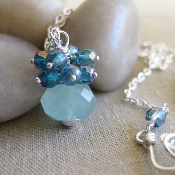 Chalcedony Necklace Aqua Aura Quartz Sterling Silver - Radiant