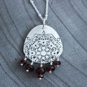 Silver Mandala Garnet Necklace