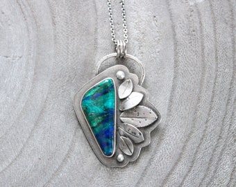 Bluebird Azurite Botanical Silver Necklace