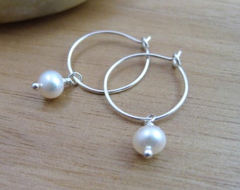 Pearl Dangle Sterling Silver Hoop Earrings