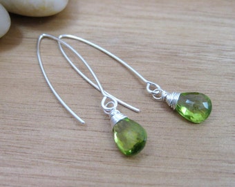 Peridot Stacked Gemstone Earrings Green and Sterling Silver Minimalist ...