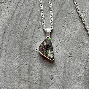 Petite Colorful Australian Boulder Opal Sterling Silver Necklace