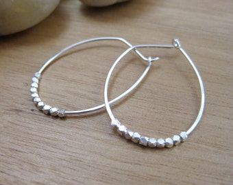 Sterling Silver Beaded Oval Hoop Earrings