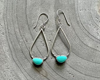 Kingman Turquoise Sterling Silver Teardrop Dangle Earrings