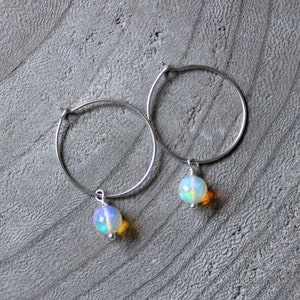 Ethiopian Opal Sterling Silver Dangle Hoop Earrings